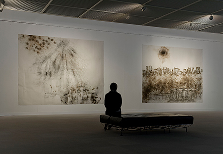Installation view at Hiroshima City Museum of Contemporary Art (works shown, left to right: Black Fireworks: Project for Hiroshima, Clear Sky Black Cloud: Project for the Metropolitan Museum of Art), 2008. Photo by Seiji Toyonaga, courtesy Hiroshima City Museum of Contemporary Art